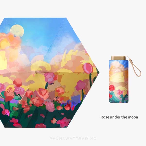 ร่มพับผ้าพิมพ์ลายกัน UV 6 ตอน แบบแบน - Image 7